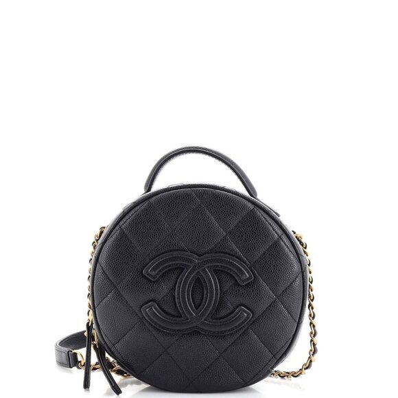 Chanel Round Vanity With Chain Quilted Caviar Small Black - Picture 1 of 7